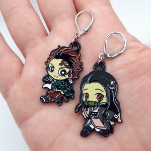 Demon Slayer (Tanjiro+Nezuko) fülbevaló - ékszer - fülbevaló - lógó fülbevaló - Meska.hu
