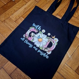 Bibliai igés szatyor- WITH GOD ALL THINGS ARE POSSIBLE-Máté 19.26-011, , , MESKA