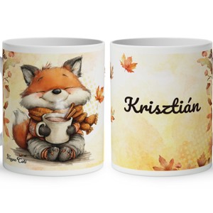 Névvel kérhető - Cuki őszi kávézós róka mintás bögre - Meska.hu