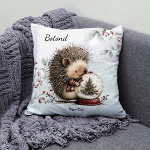 Névvel kérhető - Cuki téli süni és a hógömb mintás párna - otthon & életmód - lakástextil - párna & párnahuzat - díszpárna (belsővel együtt) - Meska.hu