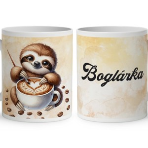 Névvel kérhető - Kávés lajhár és a szíves cappucino mintás bögre, Otthon & Életmód, Konyhafelszerelés, tálalás, Tálalás, Bögre & Csésze, , MESKA