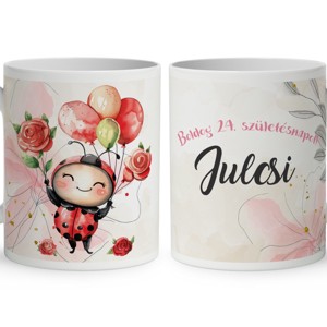 Névvel kérhető - Szülinapi lufis katica mintás bögre, Otthon & Életmód, Konyhafelszerelés, tálalás, Tálalás, Bögre & Csésze, , MESKA
