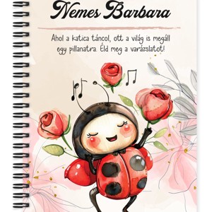 Személyre szabható - Cuki táncoló katica mintás A6-os füzet, Otthon & Életmód, Papír, írószer, Jegyzetfüzet & Napló, , MESKA