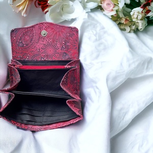 Tűzpiros virágmintás nagyméretű pénztárca  - táska & tok - pénztárca & más tok - pénztárca - női pénztárca - Meska.hu