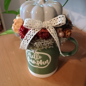 Hello Pumpkin őszi bögrés asztaldísz - otthon & életmód - dekoráció - asztal és polc dekoráció - asztaldísz - Meska.hu