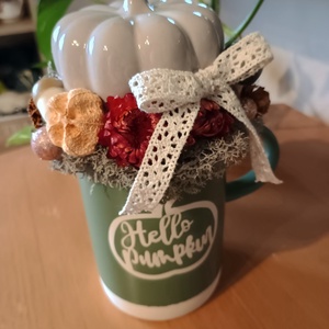 Hello Pumpkin őszi bögrés asztaldísz - otthon & életmód - dekoráció - asztal és polc dekoráció - asztaldísz - Meska.hu