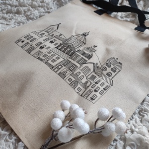 Házikós vászontáska - táska & tok - bevásárlás & shopper táska - shopper, textiltáska, szatyor - Meska.hu