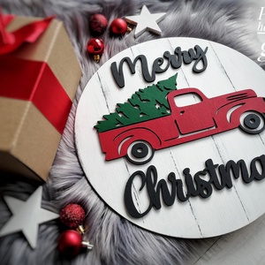 Piros furgonos karácsonyi tábla -  - Meska.hu
