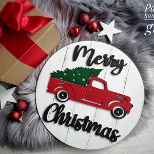 Piros furgonos karácsonyi tábla -  - Meska.hu