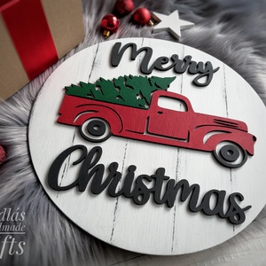 Piros furgonos karácsonyi tábla -  - Meska.hu