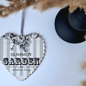 Fodros szívtábla - Summer garden, Otthon & Életmód, Dekoráció, Fali és függő dekoráció, Függődísz, Decoupage, transzfer és szalvétatechnika, Festett tárgyak, MESKA