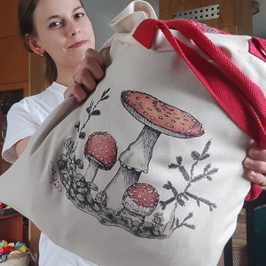 Gombás vászontáska - táska & tok - bevásárlás & shopper táska - shopper, textiltáska, szatyor - Meska.hu