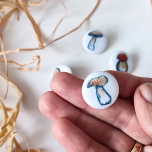 Vászongomb vargánya gomba mintával 5db/csomag - ékszer - mandzsettagomb - Meska.hu