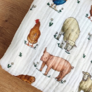 Babakendő, textilpelus - TANYAUDVAR - malacok, bárányok - S méret, Otthon & Életmód, Babaszoba, gyerekszoba, Babatakaró, gyerek pléd, , MESKA