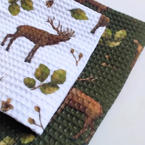 Kéztörlő kendő - VADVILÁG - szarvasbőgés fehér - S - otthon & életmód - konyhafelszerelés, tálalás - konyhai textil - konyharuha & törlőkendő - Meska.hu