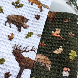 Kéztörlő kendő - VADVILÁG - erdei tisztás, fehér - S - otthon & életmód - konyhafelszerelés, tálalás - konyhai textil - konyharuha & törlőkendő - Meska.hu