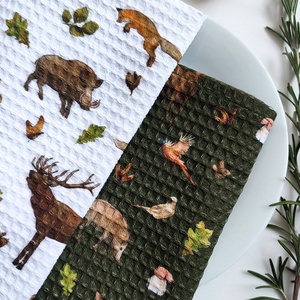 Kéztörlő kendő - VADVILÁG - erdei tisztás, fehér - S - otthon & életmód - konyhafelszerelés, tálalás - konyhai textil - konyharuha & törlőkendő - Meska.hu