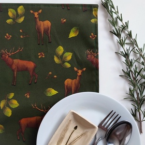 Asztali futó - VADVILÁG - szarvasbőgés, zöld- nagy méret, Otthon & Életmód, Lakástextil, Abrosz, terítő, Étkezőabrosz, Fotó, grafika, rajz, illusztráció, Varrás, MESKA