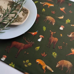 Asztali futó - VADVILÁG - erdei tisztás, zöld- extra méret, Otthon & Életmód, Konyhafelszerelés, tálalás, Tálalás, Étkezőabrosz, Fotó, grafika, rajz, illusztráció, Varrás, MESKA