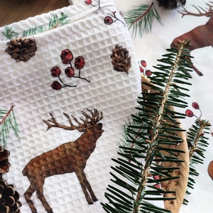 Kéztörlő kendő - Téli szarvasok - S, Otthon & Életmód, Konyhafelszerelés, tálalás, Konyhai textil, Konyharuha & Törlőkendő, Fotó, grafika, rajz, illusztráció, Varrás, MESKA