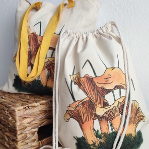 Vászon tornazsák rókagomba mintával - táska & tok - hátizsák - hátizsák - Meska.hu