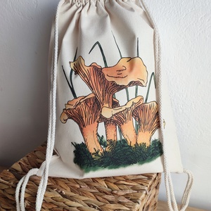 Vászon tornazsák rókagomba mintával - Meska.hu