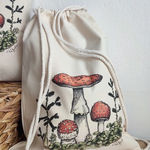 Vászon tornazsák galóca mintával - Meska.hu