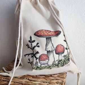 Vászon tornazsák galóca mintával - táska & tok - hátizsák - hátizsák - Meska.hu