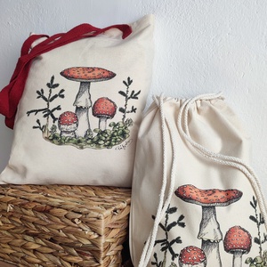 Vászon tornazsák galóca mintával - táska & tok - hátizsák - hátizsák - Meska.hu