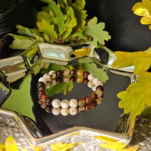 Achát, préselt kagylógyöngy uniszex karkötő , Ékszer, Karkötő, Ásványkarkötő, Ékszerkészítés, MESKA