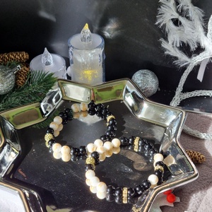 Ónix, aranyozott jáde, Shambala gyöngy karkötő  - ékszer - karkötő - ásványkarkötő - Meska.hu