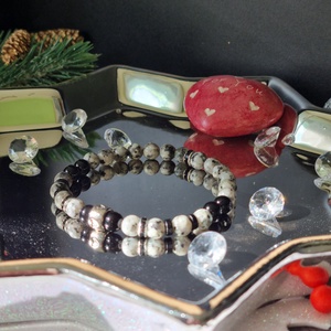 Szezám-kiwi jáspis és ónix karkötő  - Meska.hu