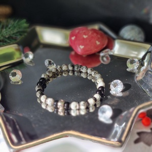 Szezám-kiwi jáspis és ónix karkötő  - ékszer - karkötő - ásványkarkötő - Meska.hu