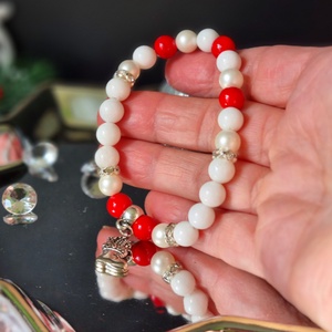 Tejszín jáde, piros jáde, kagylógyöngy karkötő , Ékszer, Karkötő, Ásványkarkötő, Ékszerkészítés, MESKA