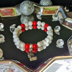 Tejszín jáde, piros jáde, kagylógyöngy karkötő  - ékszer - karkötő - ásványkarkötő - Meska.hu