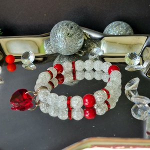 Hegyikristály, jáspis, szív kristály karkötő , Ékszer, Karkötő, Ásványkarkötő, Ékszerkészítés, MESKA