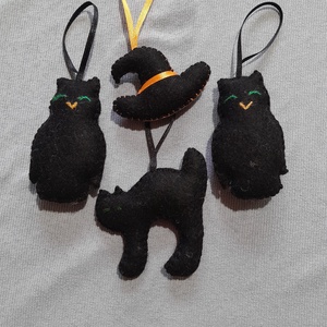 Halloween díszek, ( bagoly, fekete macska, boszorkány kalap) - Meska.hu