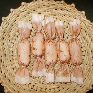 Textil szaloncukor,  bézs-arany, 5db, Karácsony, Karácsonyi lakásdekoráció, Karácsonyfadíszek, Varrás, MESKA