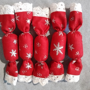 Piros alapon Ezüst Csillag mintás Textil szaloncukor - Meska.hu