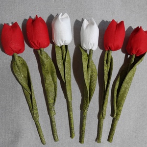 Textil tulipán ( 6 szál, piros- fehér) - Meska.hu