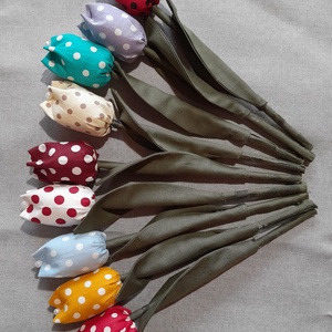 Textil tulipánok(9szál pöttyös) - otthon & életmód - dekoráció - virágdísz és tartó - csokor & virágdísz - Meska.hu