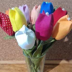 Textil tulipánok ( 10szál), Otthon & Életmód, Dekoráció, Virágdísz és tartó, Csokor & Virágdísz, Varrás, MESKA