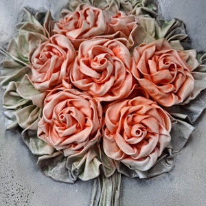  20x30cm-es rózsás falikép, textilszobrászattal készítve - művészet - más művészeti ág - Meska.hu