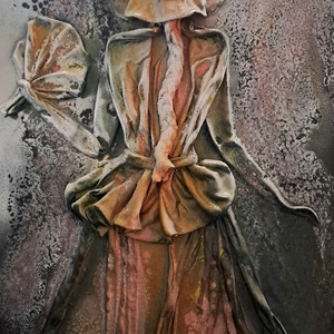 Nő legyezővel,   20x30cm - Meska.hu