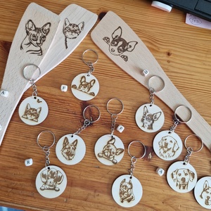 Kutyás cicás fakanál és kulcstartó, Táska & Tok, Kulcstartó & Táskadísz, Kulcstartó, Famegmunkálás, MESKA