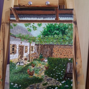 Parasztház állatokkal - művészet - festmény - akril - Meska.hu