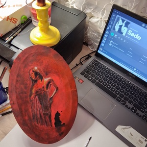 Hölgy egy cicával :), Művészet, Festmény, Akril, Festészet, MESKA