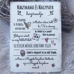 Festett fatábla - Nagymama házirendje, Otthon & Életmód, Dekoráció, Fali és függő dekoráció, Falra akasztható dekor, Festett tárgyak, MESKA