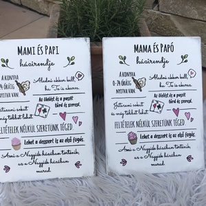 Festett fatábla - Nagymama házirendje, Otthon & Életmód, Dekoráció, Fali és függő dekoráció, Falra akasztható dekor, Festett tárgyak, MESKA
