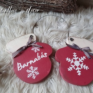 Névre szóló, festett karácsonyi kesztyűk, Otthon & Életmód, Dekoráció, Fali és függő dekoráció, Falra akasztható dekor, Festett tárgyak, Famegmunkálás, MESKA